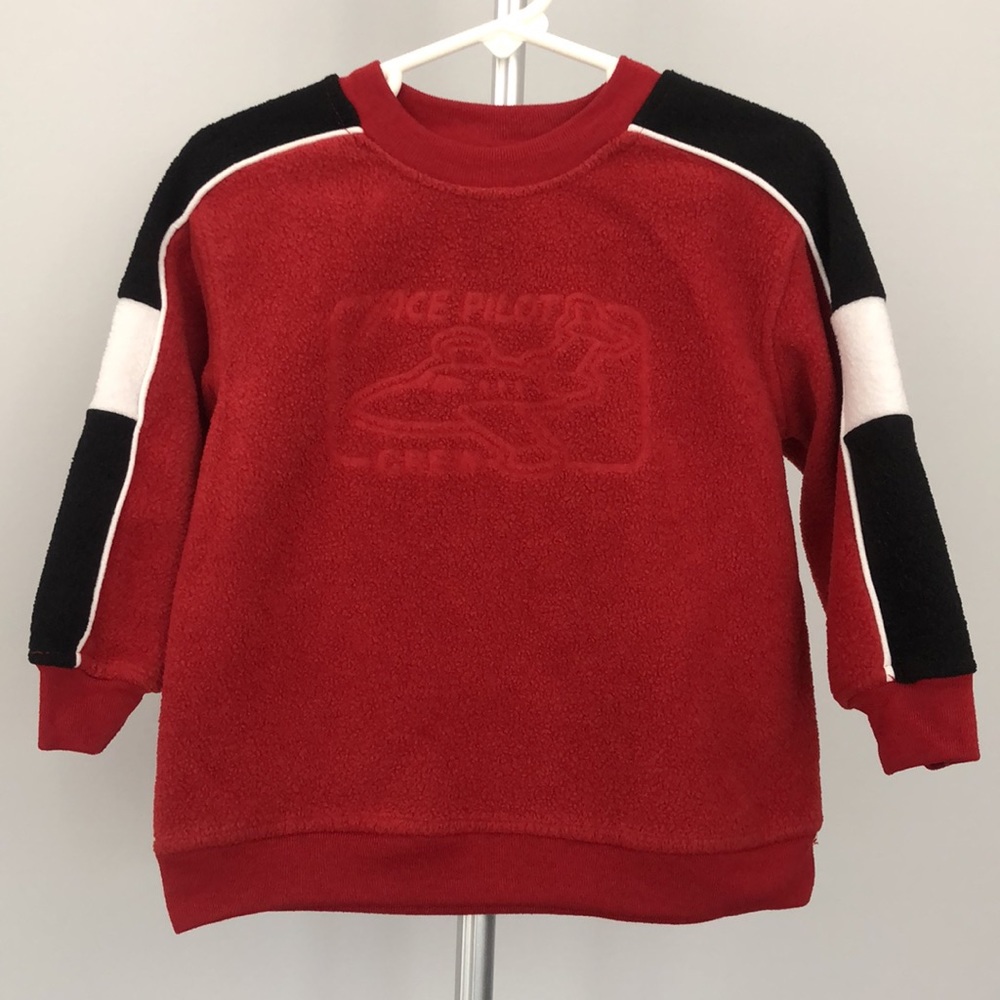 Faded Glory Red Fleece Sweatshirt Ace Pilot Crew w/ Airplane Size 24 months